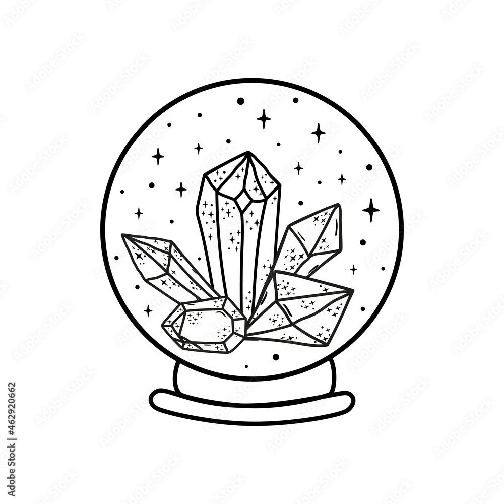 Magic crystal ball with crystals. Crystal logo Fortune teller crystal ball sketch. Witchcraft magic symbol. Halloween graphic element. Alchemy vector illustration isolated crystal ball Mystic logo. Magic crystal ball with crystals. Crystal logo Fortune teller crystal ball sketch. Witchcraft magic symbol. Halloween graphic element. Alchemy vector illustration isolated crystal ball Mystic logo.