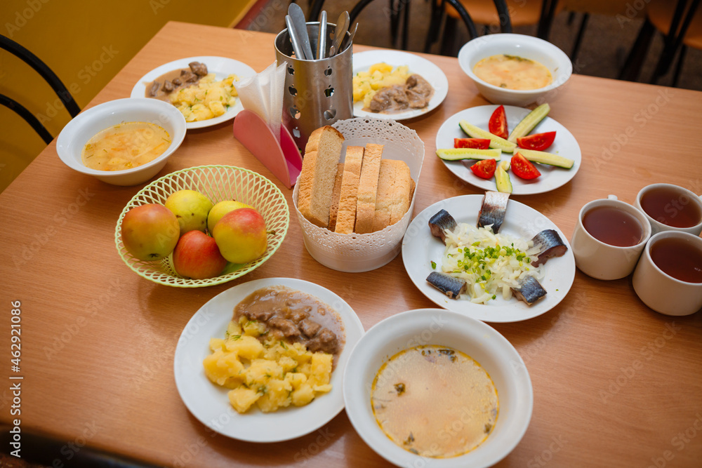 Food in the dining room. Russian national food. Food in the dining room. Russian national food.