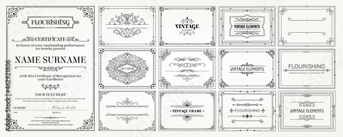 Vintage vector Set. Floral elements for design of monograms, invitations, frames, menus, labels and websites. Graphic elements for design of catalogs and brochures of cafes, boutiques
