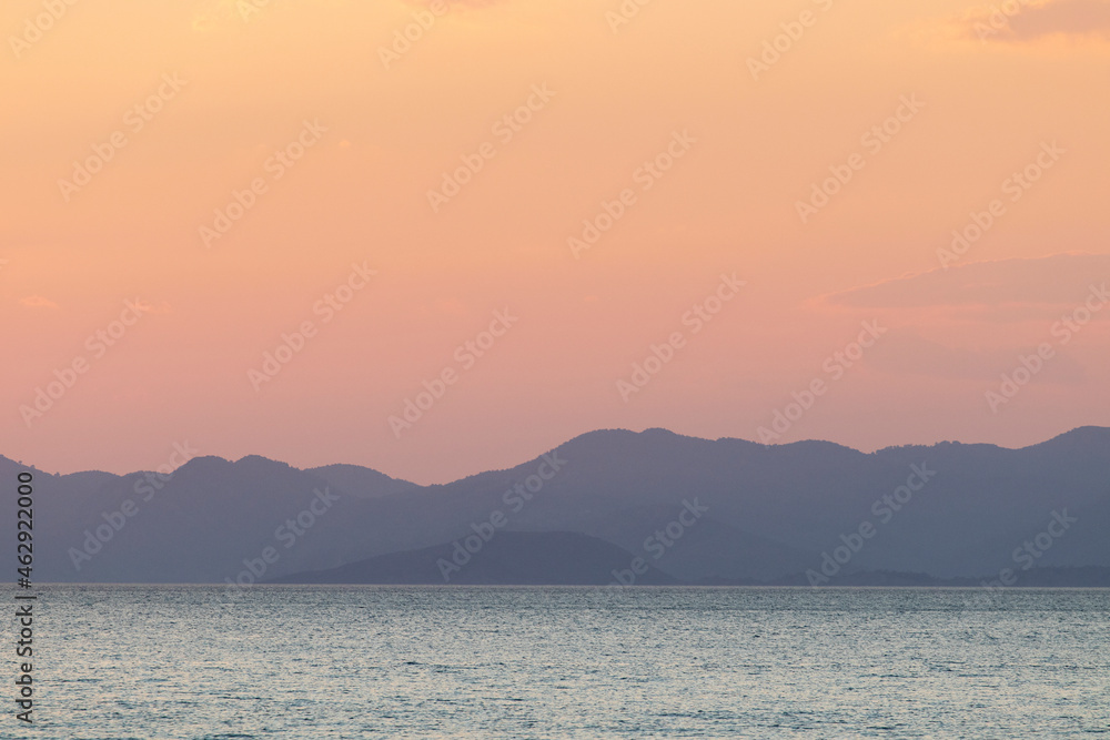 Seascape at sunset. Soft pastel colors. Fethiye, Turkey.
