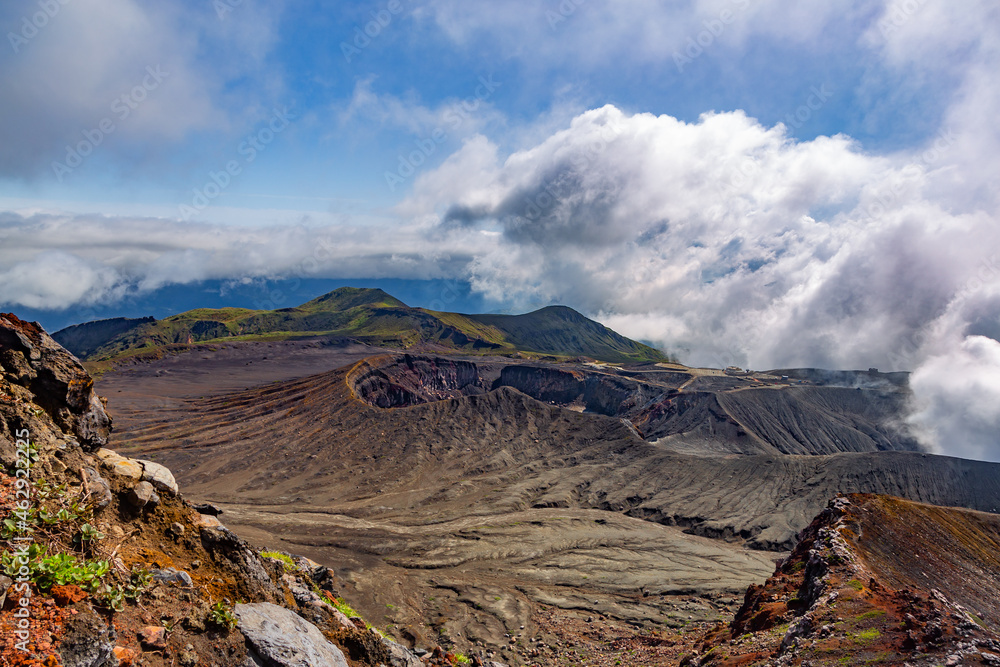 Scenic view on volcanic landscape, Aso crater, Aso town in Kyushu, Japan