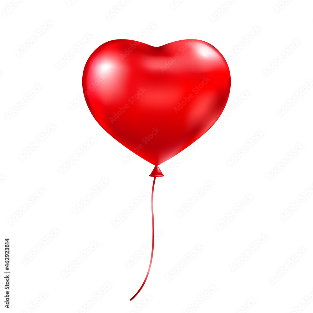 Heart balloon. Red air baloon. Helium 3d love ballon. Valentine day background. Anniversary celebration party. Happy Birthday design element. Carnival holiday decoration. Vector illustration