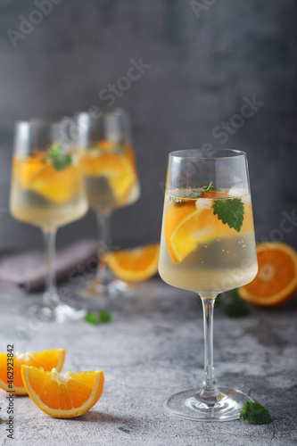 Glasses with traditional Hungarian drink spritz - mix of wine and mineral water