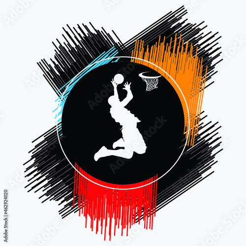 Vector silhouettes of basketball player with ball. Vector illustration of basketball player.