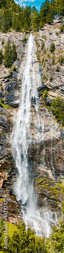 High resolution stitched panorama of a beautiful alpine summer view at the famous Fallbach waterfall  the highest waterfall in Kaernten  Maltatal  Austria