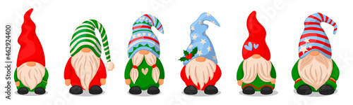 set of cute christmas santa gnome elf illustration in cartoon style
