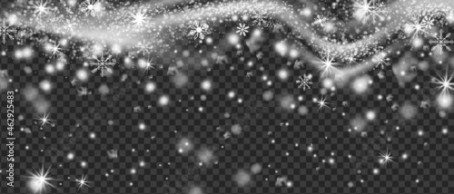 Vector snow overlay background, Christmas winter blizzard snowfall effect, x-mas magic cold texture. December holiday frost transparent night sky, realistic white storm. Snow background design element