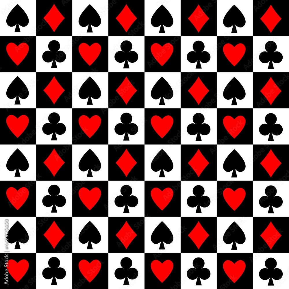 Chess board and playing cards seamless pattern.Vector. Chess board and playing cards seamless pattern.Vector.