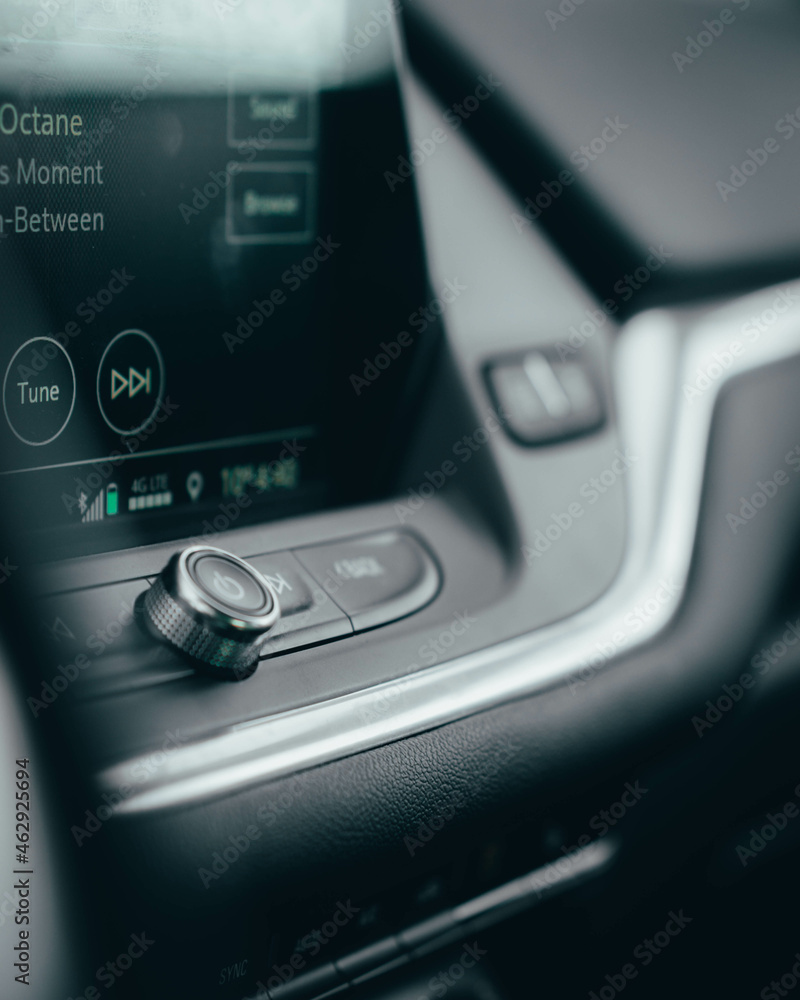 Close up radio shot vehicle interior