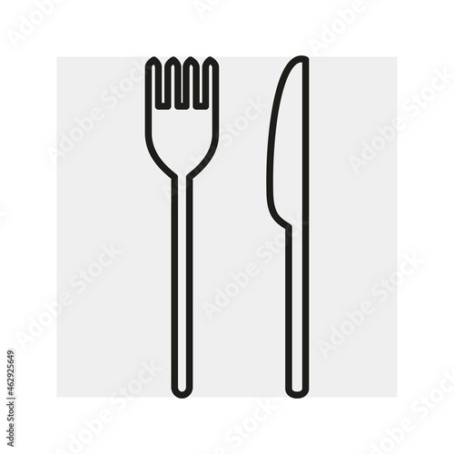 Icon  cutlery.  Knife and fork. Serving the table. Vector. Graphic line drawing.  