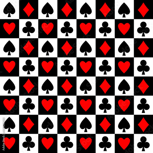 Chess board and playing cards seamless pattern.Vector.