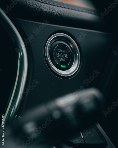 Close up Push button start interior of vehicle