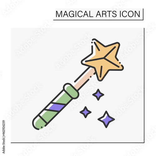  Magic wand color icon. Rod for magic spells or performing conjuring tricks.Magical arts concept. Isolated vector illustration