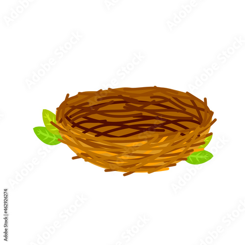 Bird nest. Element of forest. Cartoon flat illustration. Animal shelter of brown sticks and branches