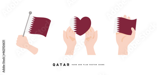 [Qatar] Hand and national flag icon vector illustration	
