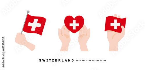 [Swiss] Hand and national flag icon vector illustration	
