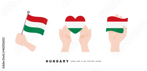 [hungary] Hand and national flag icon vector illustration	
