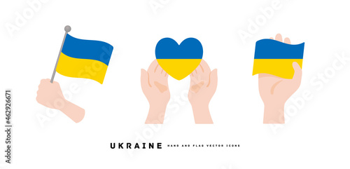 [ukraine] Hand and national flag icon vector illustration	
