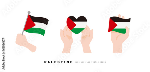 [Palestine] Hand and national flag icon vector illustration	

