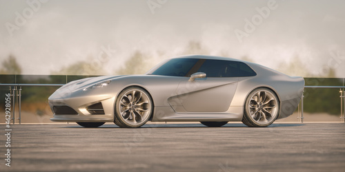 3D rendering of a brand-less generic concept car 