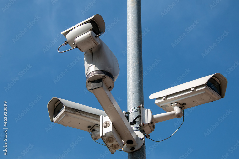 CCTV Cameras. Designed for visual control or automatic analysis of images (automatic face recognition). Close-up. CCTV Cameras. Designed for visual control or automatic analysis of images (automatic face recognition). Close-up.