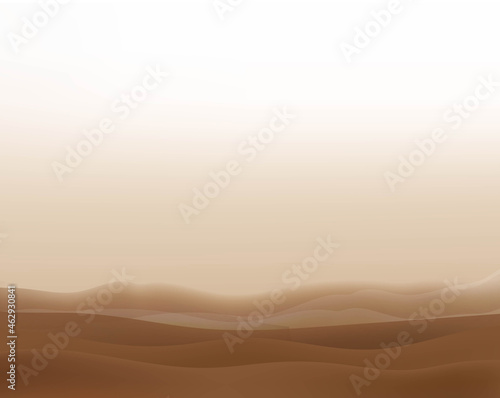Illustration With Clouds And Desert With Gradient Background, Vector Illustration