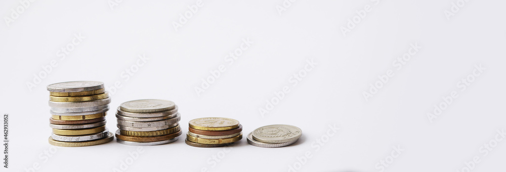 Financial literacy banner. Money savings concept. Stairs made of coins. Financial literacy banner. Money savings concept. Stairs made of coins.