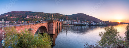 Heidelberg sunset panorama with view of the Old Bridge and Heidelberg Castle