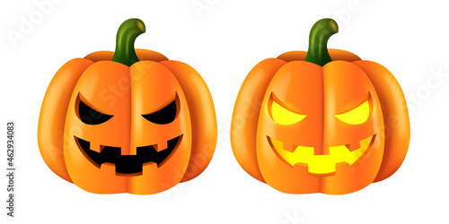 Jack-o'-lantern. Realistic pumpkin lantern. Vector illustration isolated on white background.