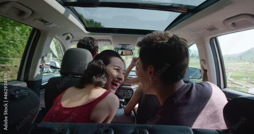 Happy young friends enjoying road trip,4K Happy young friends enjoying road trip,4K