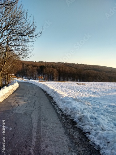 Winter road in the mountains near vienna in Austria. Winter scenery, landscape. 