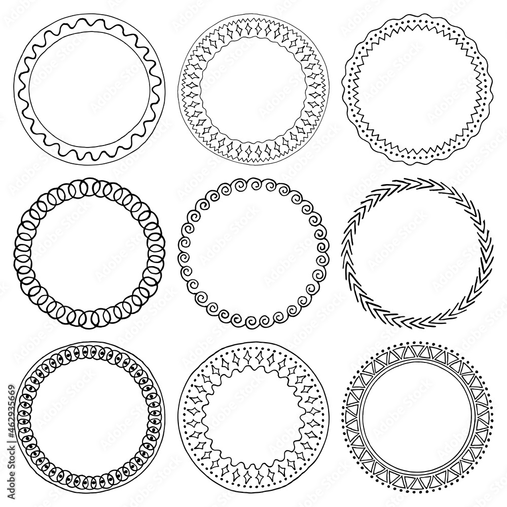 Vector set of round ink frames with hand drawn ornament Vector set of round ink frames with hand drawn ornament