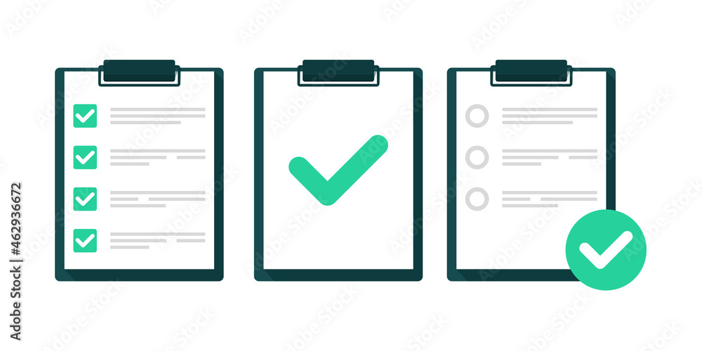 Clipboard checklist icon. Document with checkmark. Task done. Illustration vector Clipboard checklist icon. Document with checkmark. Task done. Illustration vector