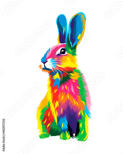 Hare, rabbit from multicolored paints. Splash of watercolor, colored drawing, realistic. Vector illustration of paints