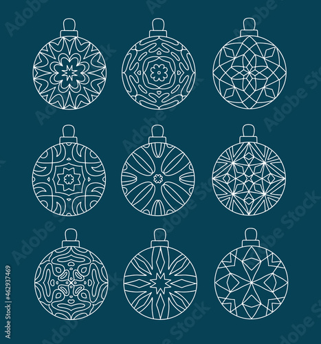 set of christmas bauble with geometric patterns
