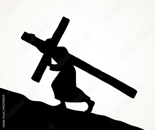 Men carry the cross. Vector drawing