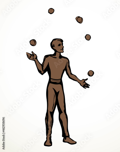 Juggler juggles balls. Vector drawing