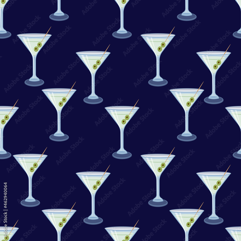Martini cocktail glass pattern on dark blue background Martini cocktail glass pattern on dark blue background