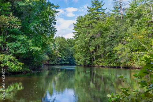 Mirror water Souhegan River near Wildcat Falls  Merrimack  New Hampshire  USA 
