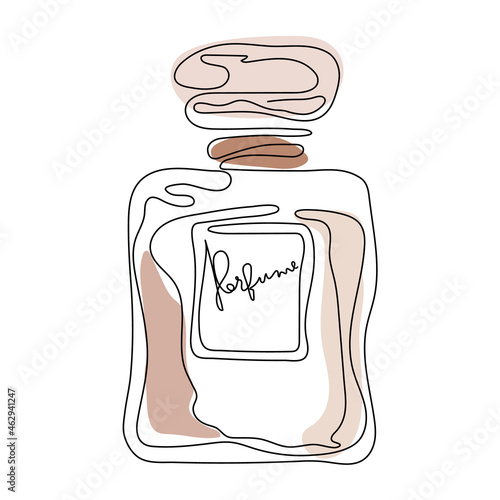 Vogue glass bottle french perfume, Eau De Toilette in one line art style vector illustration