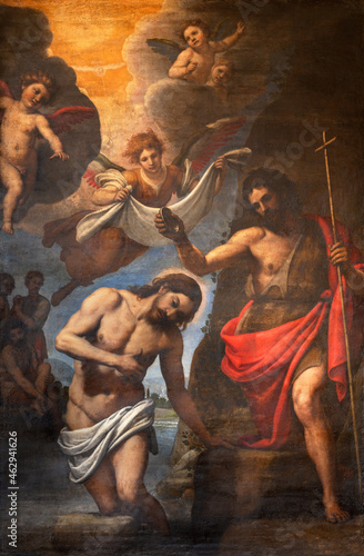 ROME, ITALY - AUGUST 28, 2021: The paintin gof Baptist of Jesus in the church Chiesa di San Giacomo in Augusta by Domenico Crespi - Passignano (1600).