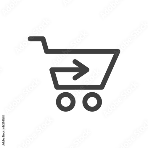 Logotipo con silueta de carrito de la compra con forma de flecha con lineas en color gris