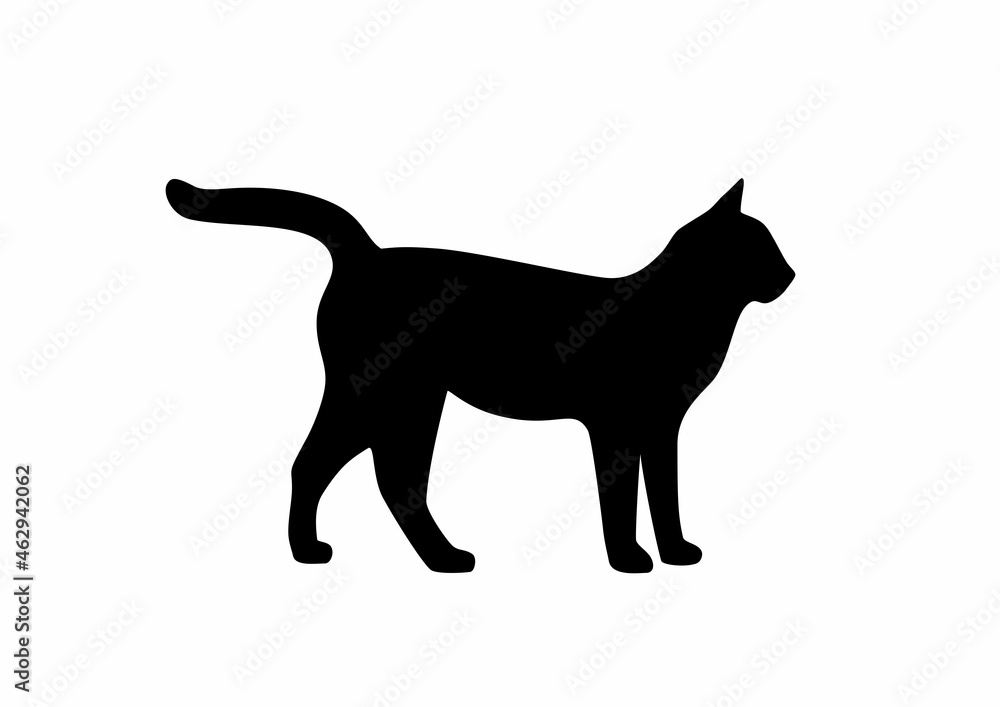 Black cat silhouette. Halloween pet. Vector illustration template for print design. 