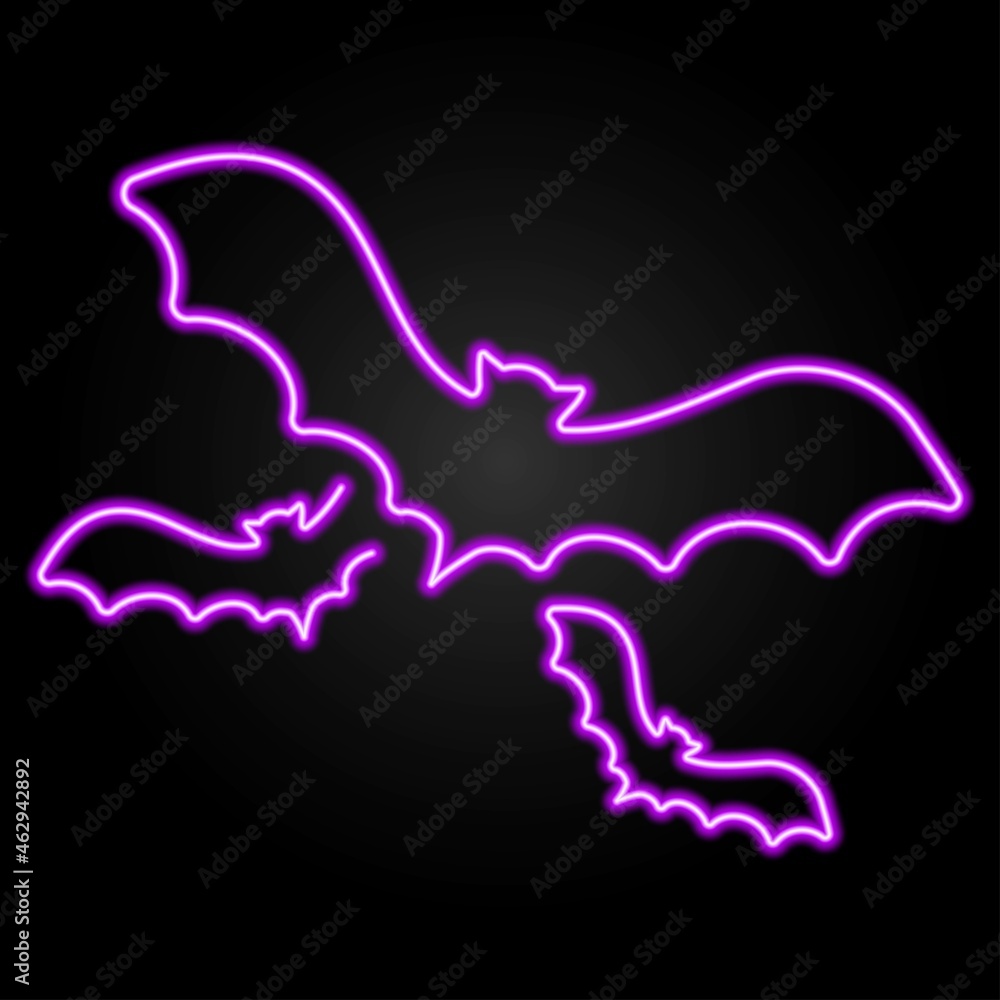 Bat neon sign, modern glowing banner design, colorful modern design trend on black background. Vector illustration.