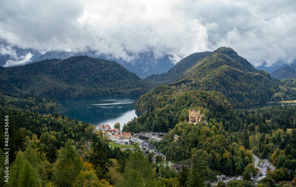 lake in the mountains, view from the balcony of Neuschwanstein castle, Alpsee in the background lake in the mountains, view from the balcony of Neuschwanstein castle, Alpsee in the background
