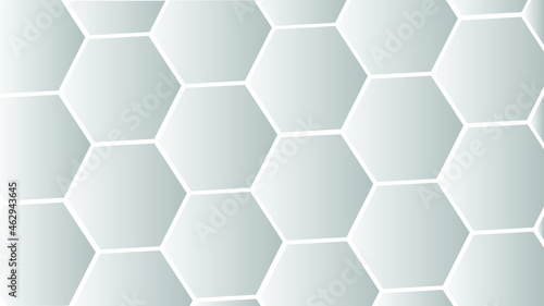 Vector abstract graphic design background. Gradient hexagons covering entire frame like a honeycomb. Light to mid grey. Copy space.