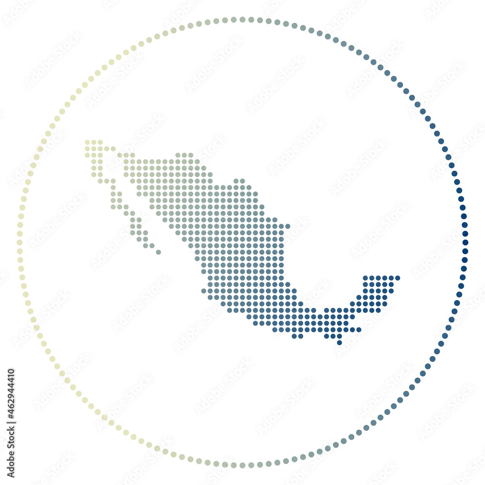Mexico digital badge. Dotted style map of Mexico in circle. Tech icon of the country with gradiented dots. Stylish vector illustration.