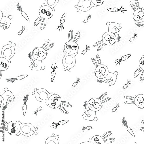 Seamless pattern with cute rabbits and carrot. Perfect for apparel  fabric  textile  wrapping paper decoration  T-shirt  card  scrapbooking. Vector illustration.