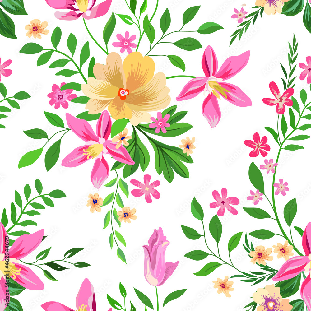 Fototapeta premium Floral seamless pattern. Flower background. Floral seamless texture with flowers. Flourish tiled wallpaper