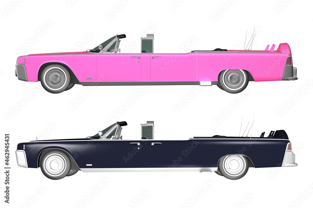 pink limousine convertible isolated on white side view
